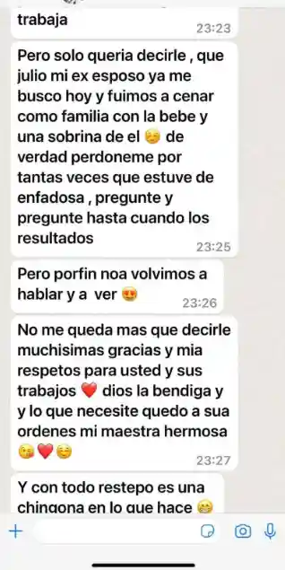 Captura de testimonio de consulta espiritual por WhatsApp